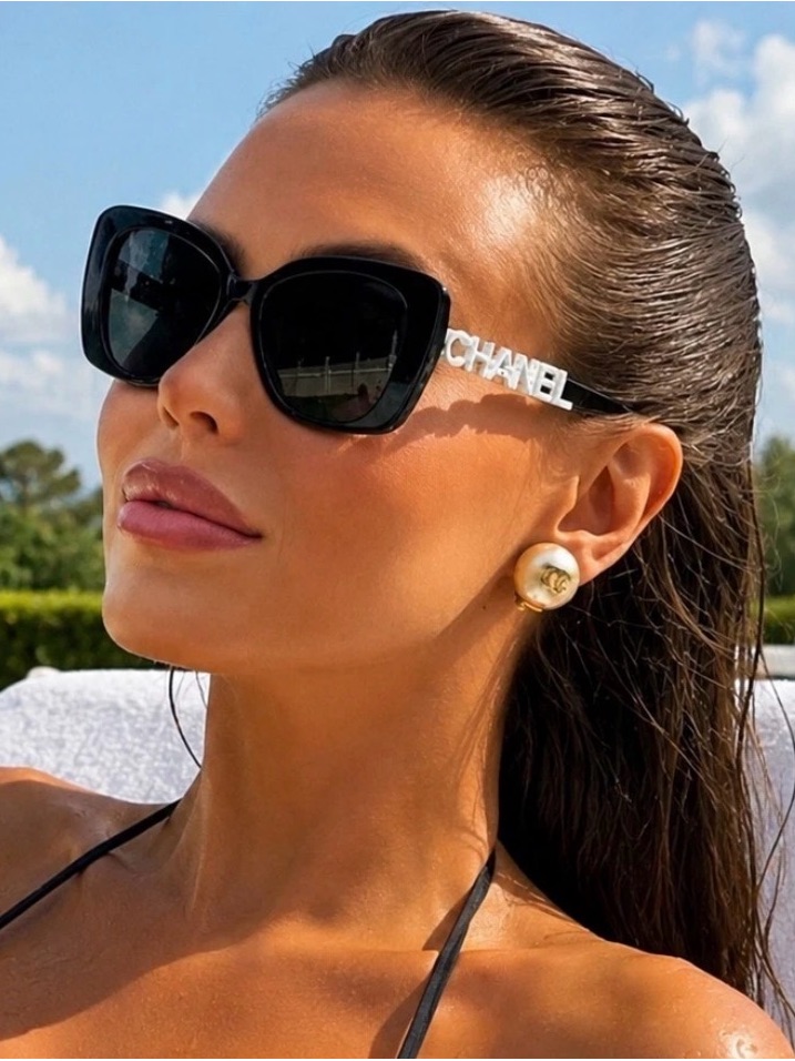 Strass Chanel Cc Logo (White - Crystal) Black Sunglasses